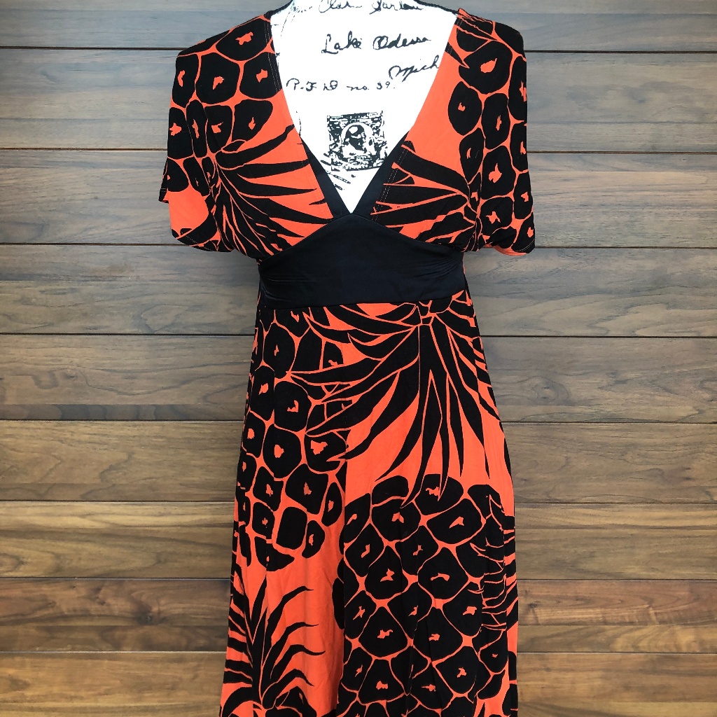 V Neck Short Sleeve Backless Print Dress